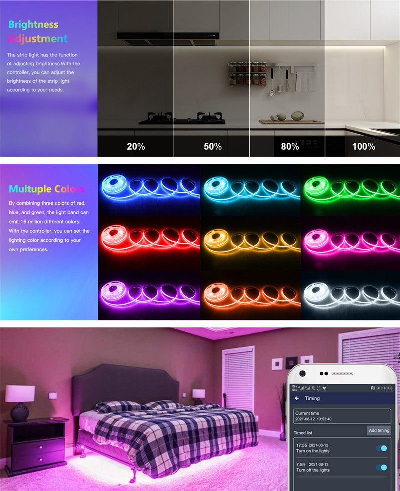 756 LEDs/M RGB COB LED Strip DC 12V 24V TV BackLight Room Decoration Led Tape Diode Flexible Ribbon for Party Bedroom Home Christmas Decoration